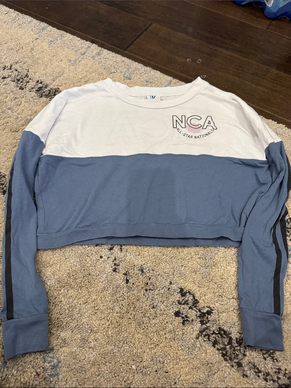 Varsity NCA Colorblock Cropped Top in White and Light Blue